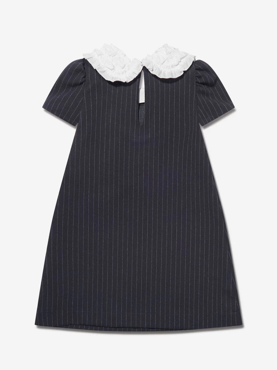 Monnalisa Girls Pinstripe Milano Bow Dress - Elegant Striped Dress for Girls by Childsplay Clothing
