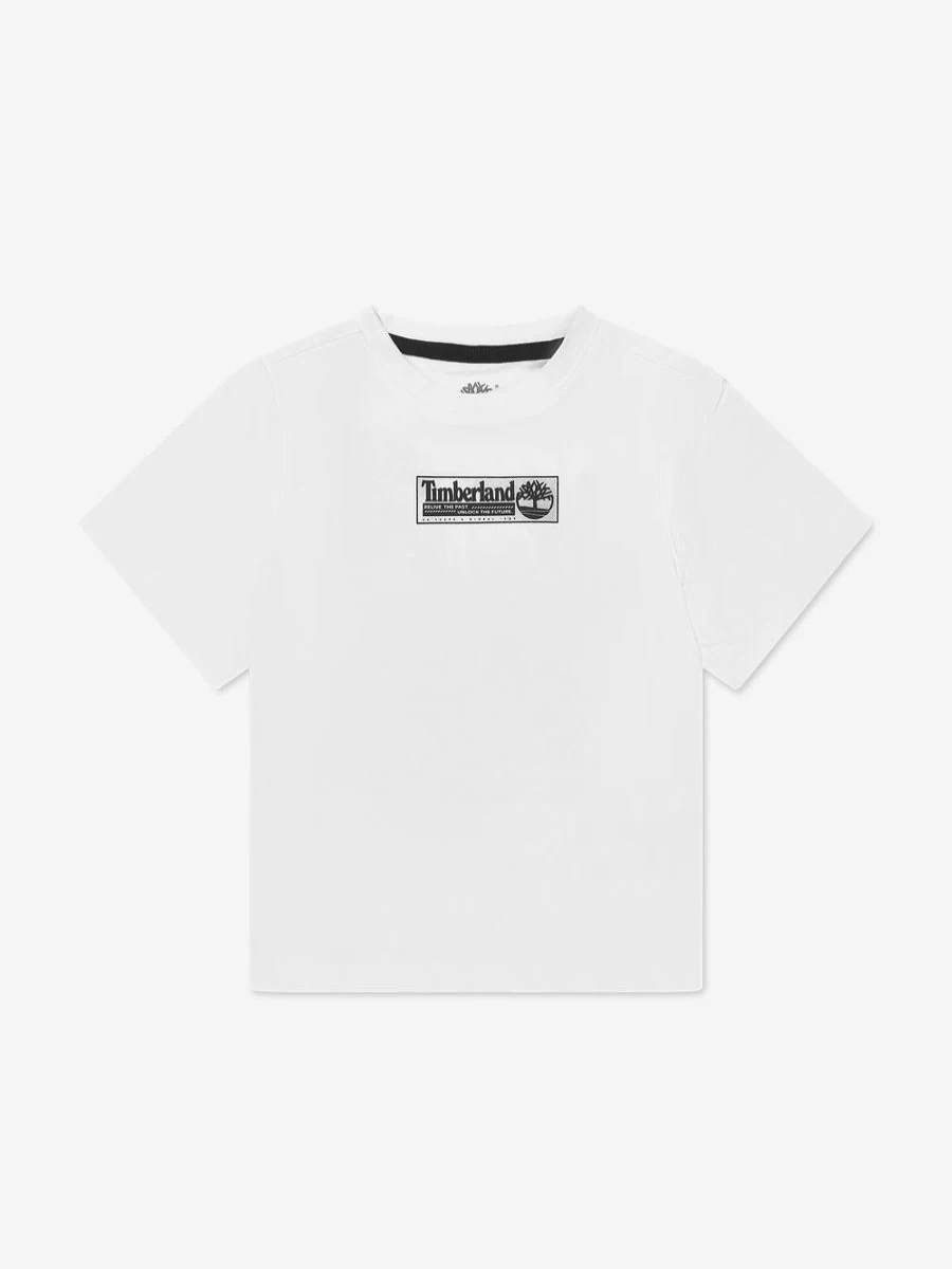 Timberland Teen Boys White Logo Print T-Shirt - Comfortable Casual Crewneck Tee