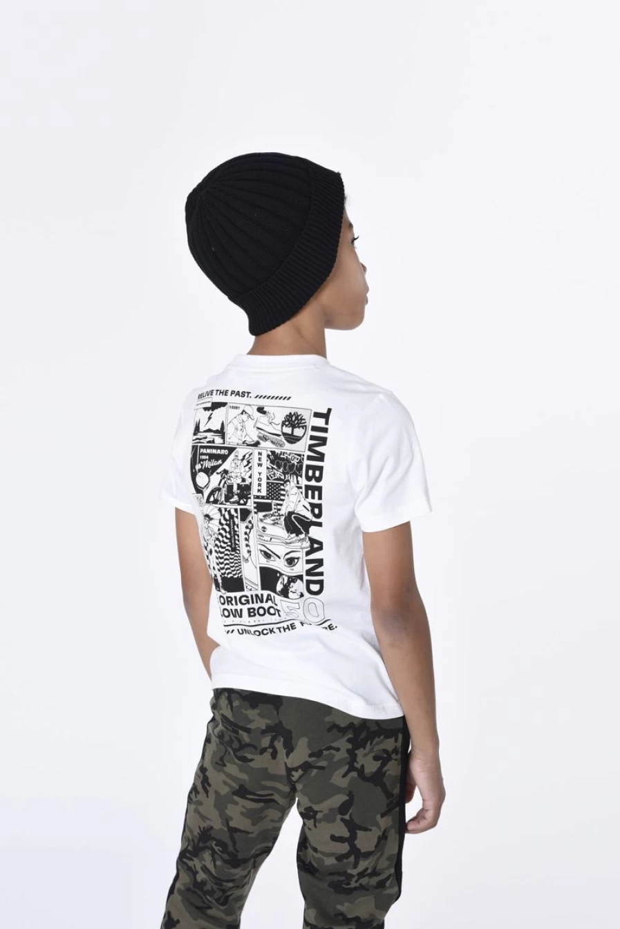 Timberland Teen Boys White Logo Print T-Shirt - Comfortable Casual Crewneck Tee
