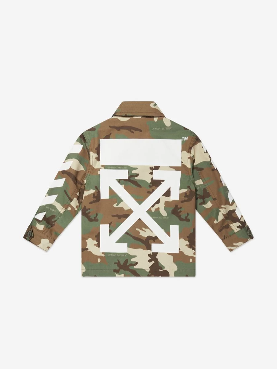 Off-White Teen Boys Green Camo Arrow Field Jacket - Classic Outdoor Style