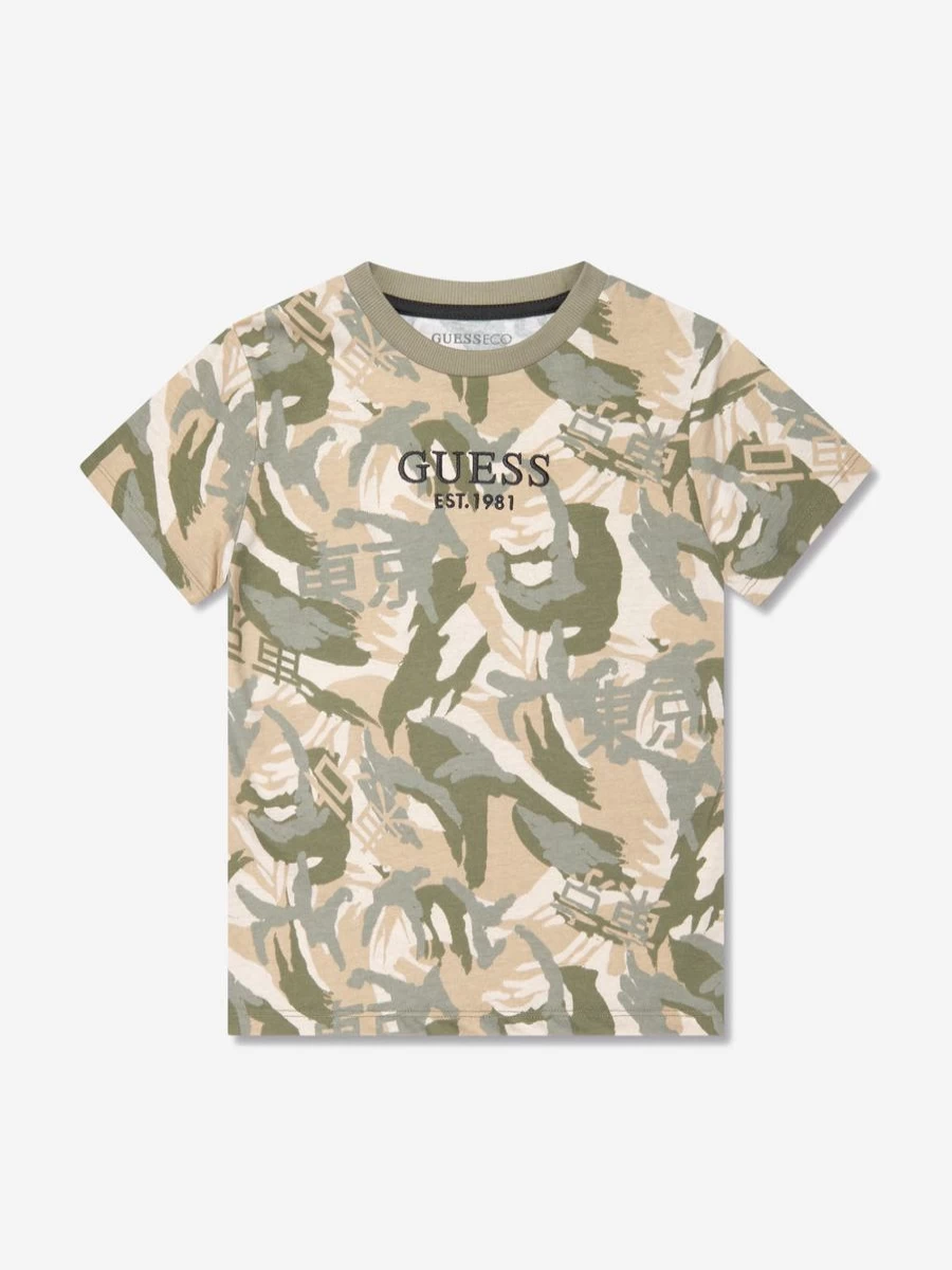Guess Boys' Green Desert Print Graphic T-Shirt - Casual Short Sleeve Tee