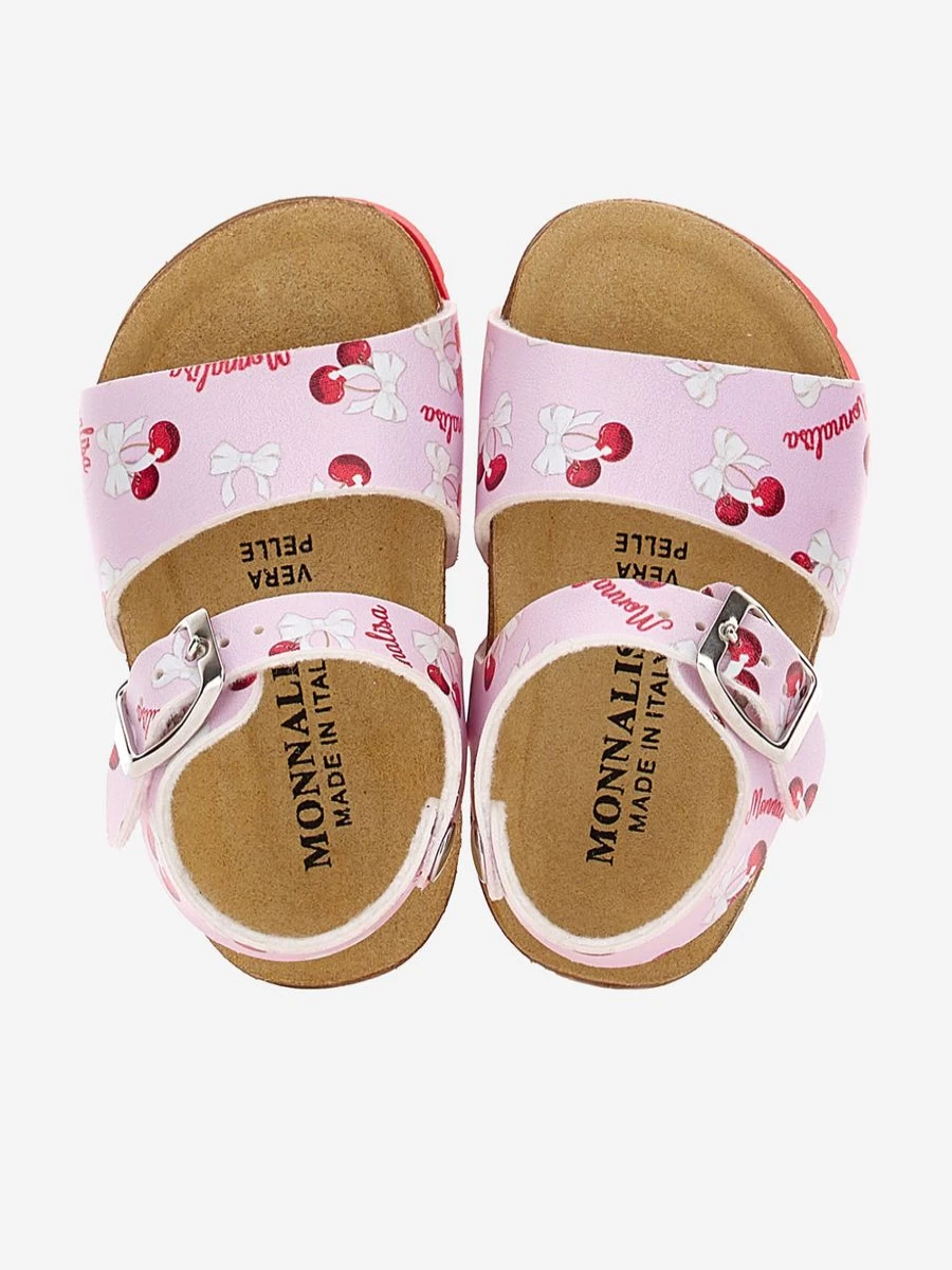 Monnalisa Baby Girls Pink Leather Cherry Sandals - Cute & Comfortable Toddler Footwear