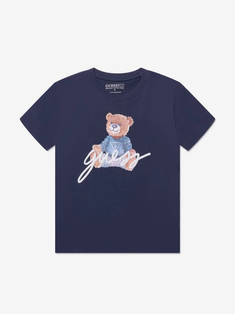 Guess Boys Navy Bear Logo Graphic Cotton T-Shirt for Kids