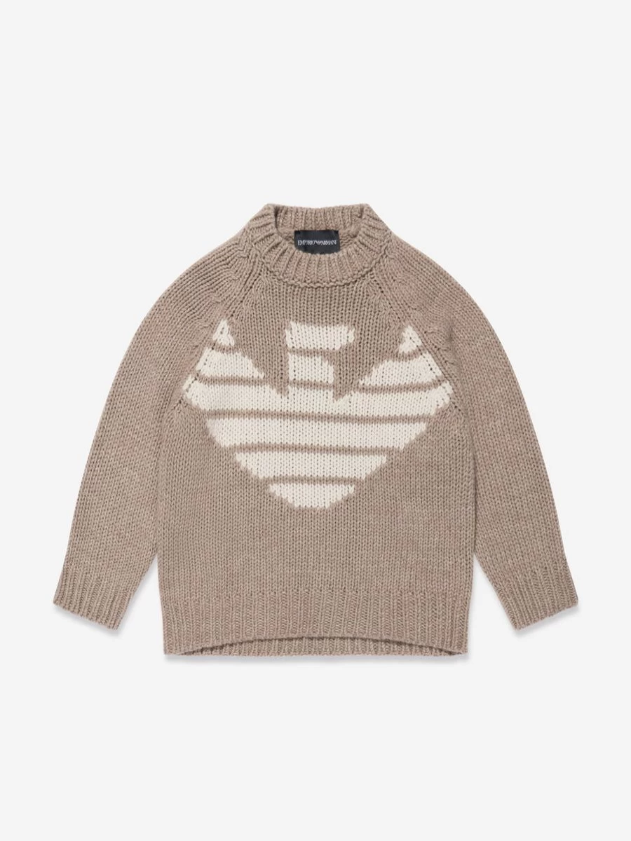 Emporio Armani Boys Brown Wool Knitted Jumper Sweater